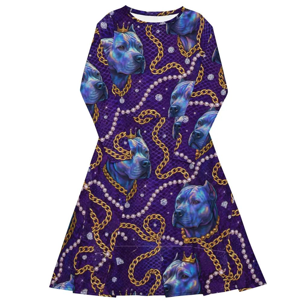 Glam Midi Kleid mit königlichem Ketten- und Perlenmuster in Royal-Violett