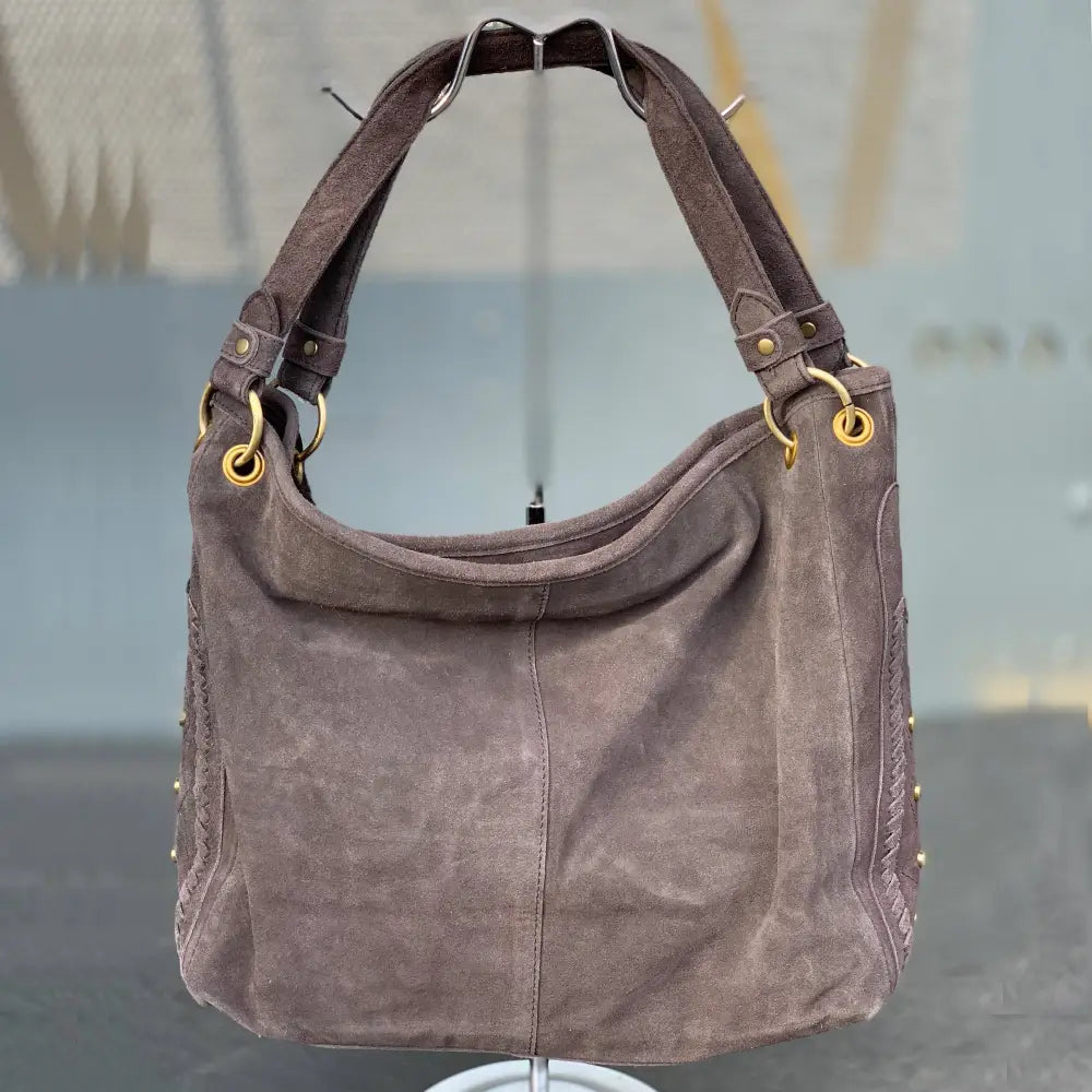 Große Leder Tasche mit Fell Braun - One Size - Tasche
