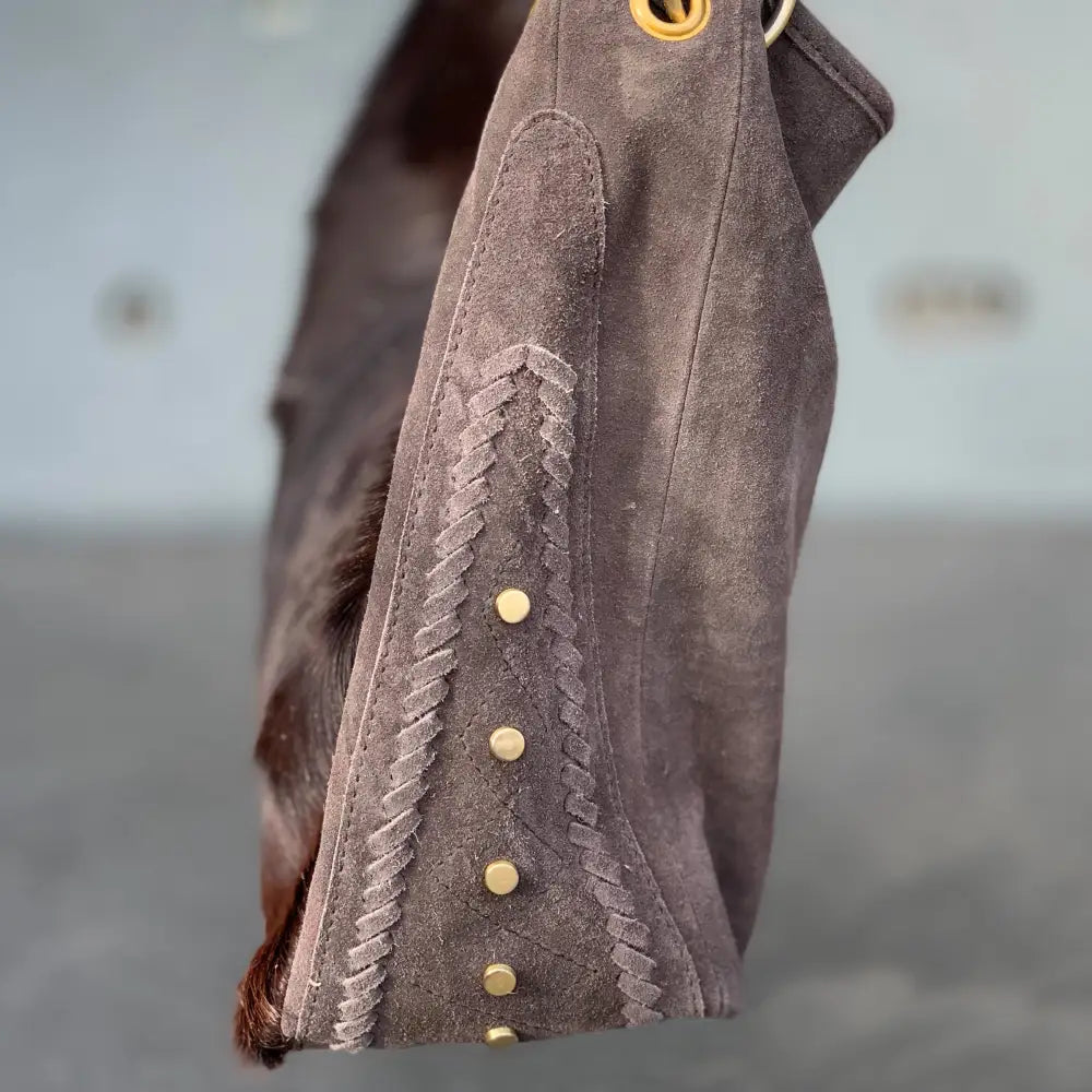 Große Leder Tasche mit Fell Braun - One Size - Tasche